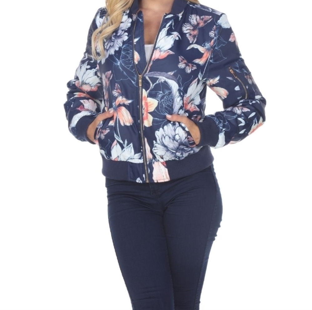 White Mark Black Floral Bomber Jacket